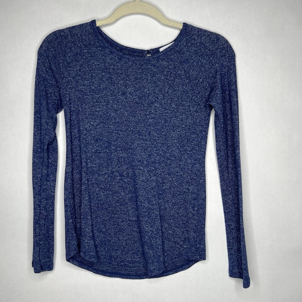 Girls Sweater Tee Old Navy Blue Heather L (10-12) Scoop Neck Long Sleeve Softest